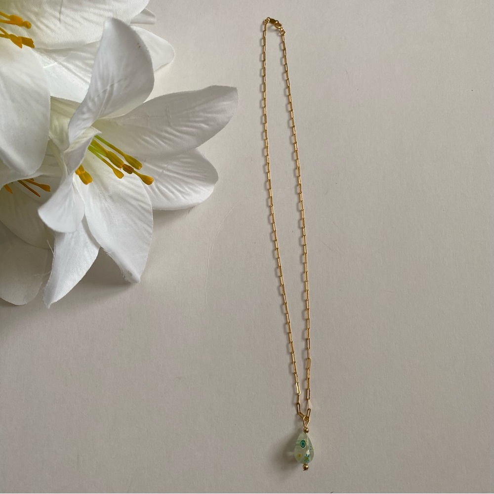 18K Gold Filled Paperclip Chain Necklace with Pendant
